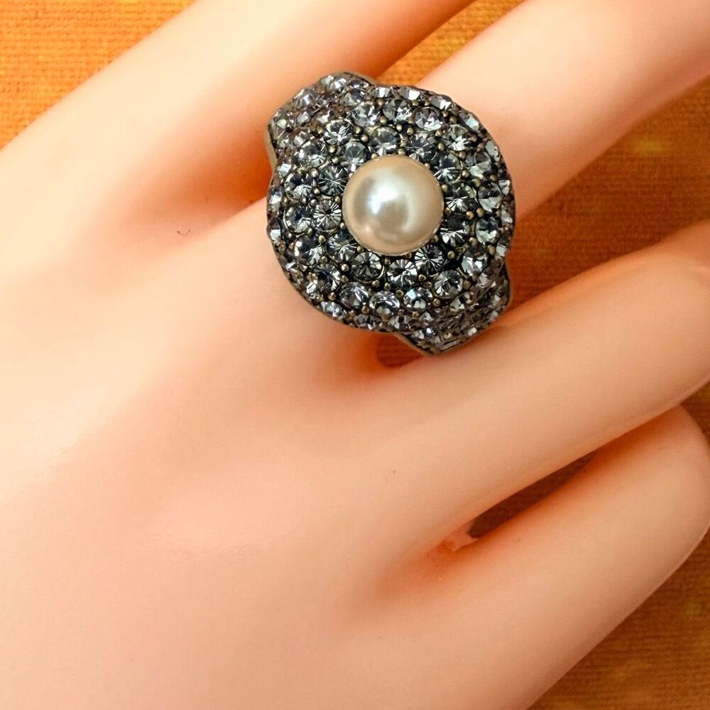 Heidi Daus Posh and Proper PavΓ© Crystal Pearl Cocktail Ring